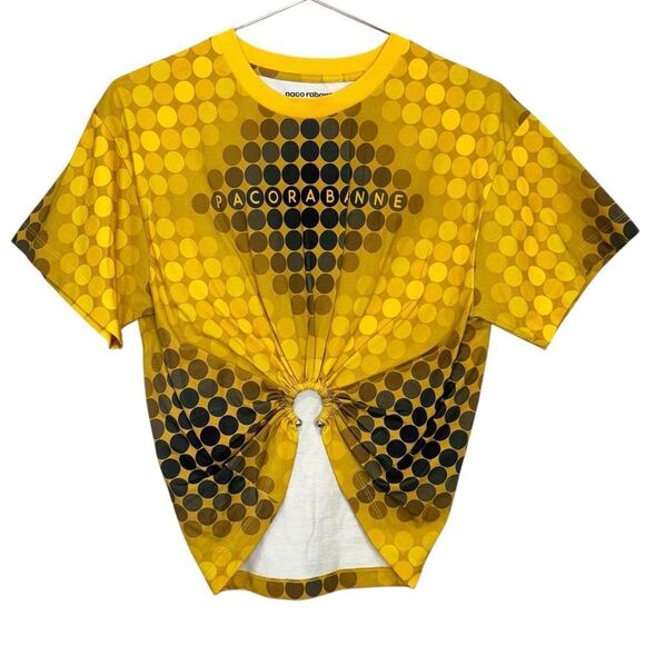 Paco Rabanne Cropped T-Shirt Yellow Dot Medium Ring Detail - Picture 4 of 9